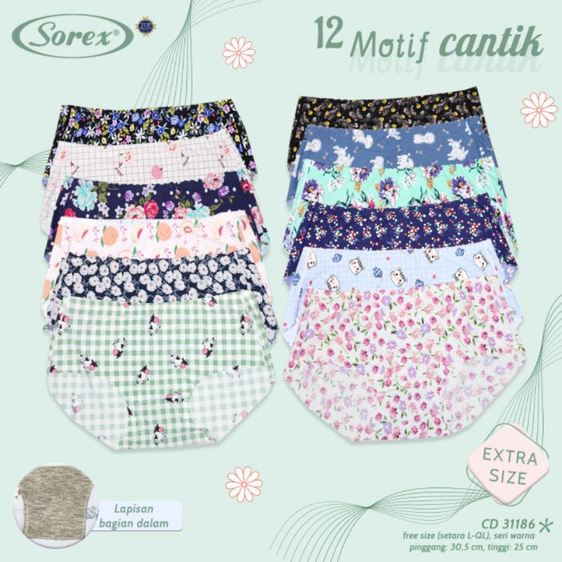 CD Wanita Sorex Seamless 31186 (Fit to XL) Tanpa Jahit Motif |ty