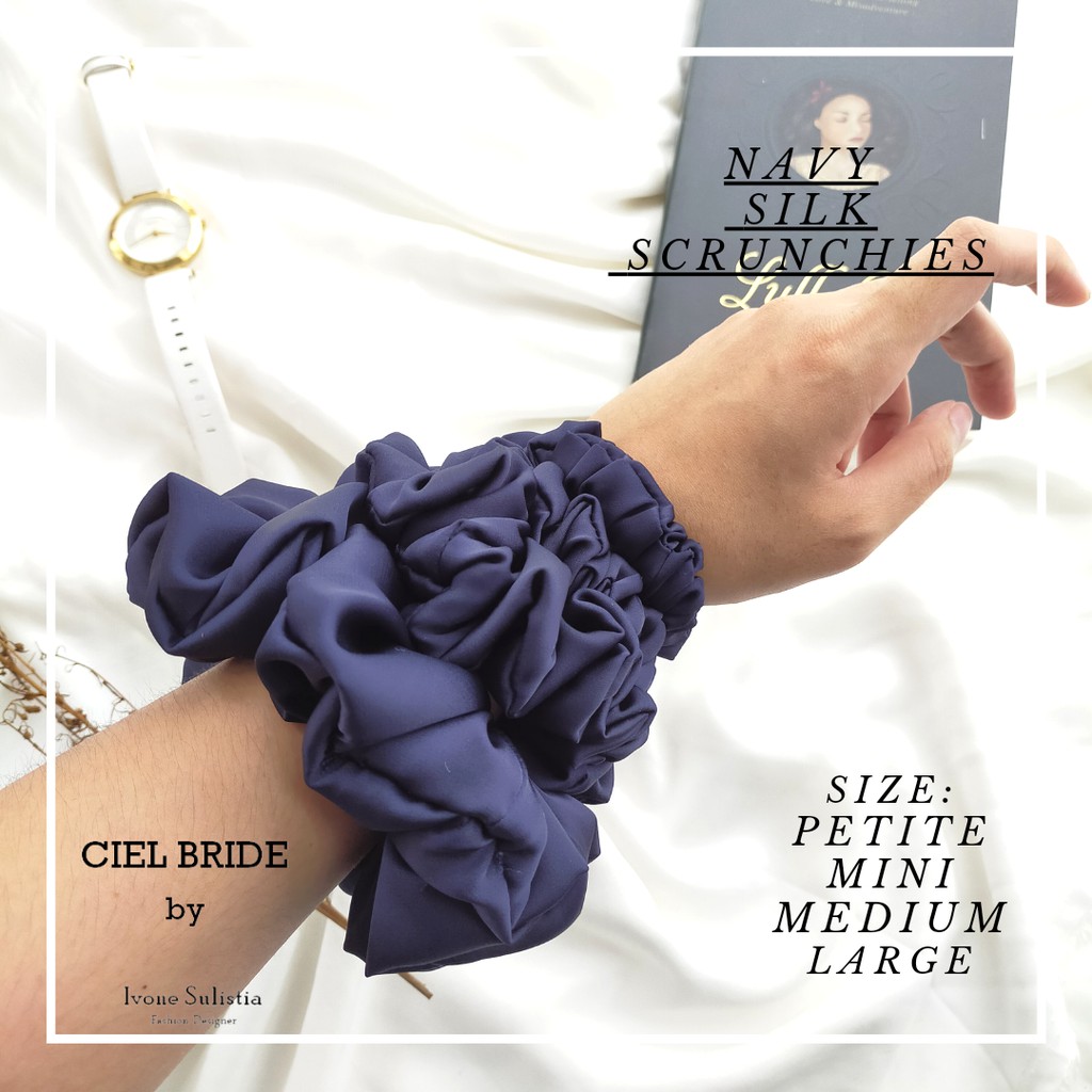 navy blue silk scrunchies exclusive with box | ikat rambut sutra