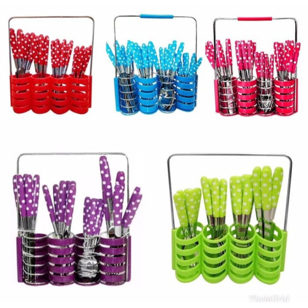 Sendok Set Polkadot isi 24pcs / Cutlery Set / Sendok Garpu ...