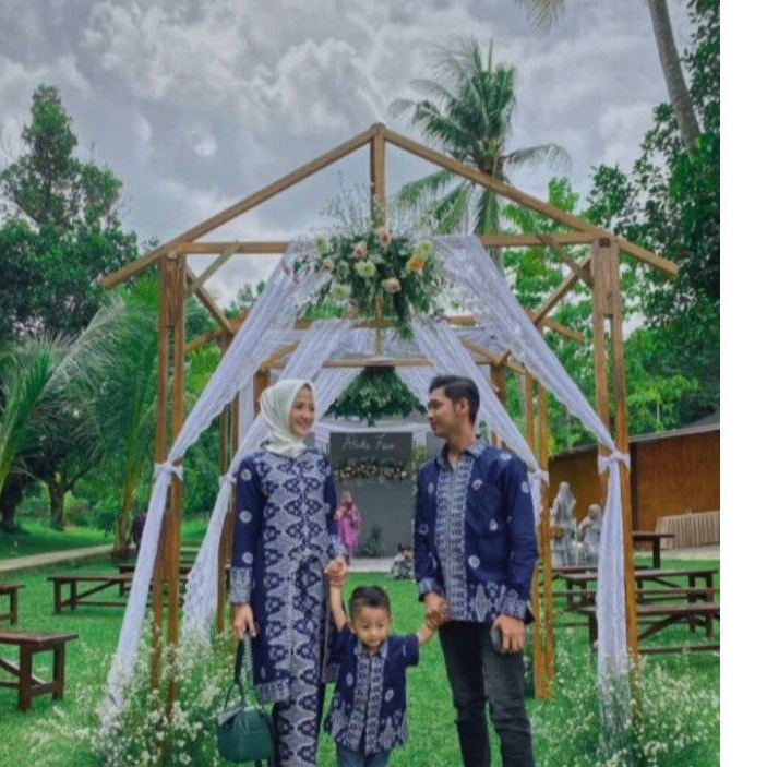 stelan batik songket palembang biru navy