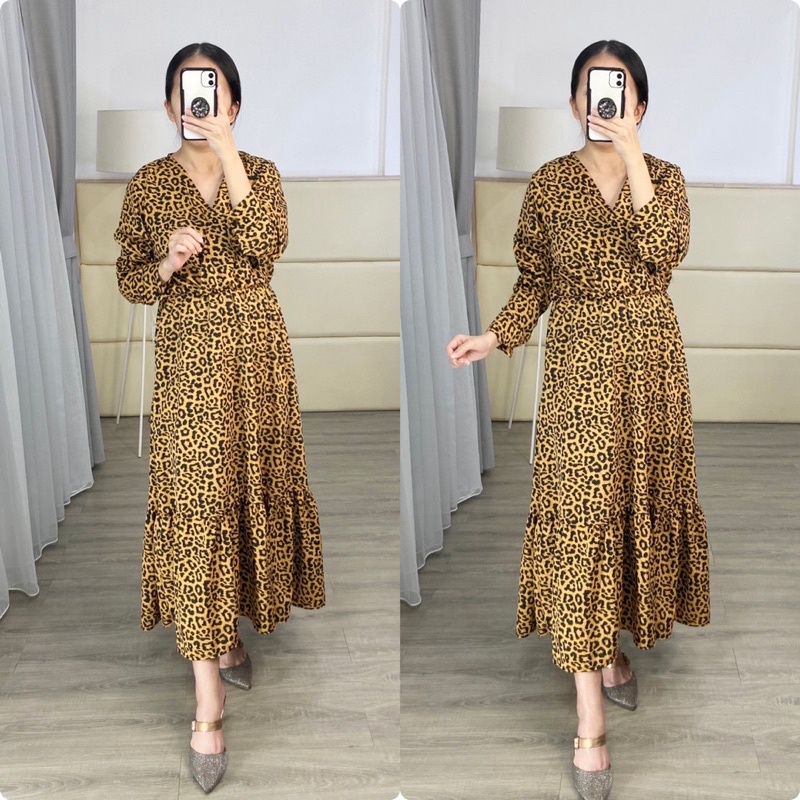 maxi kimono leopard / gamis kimono leopard / gamis rempel model kimono