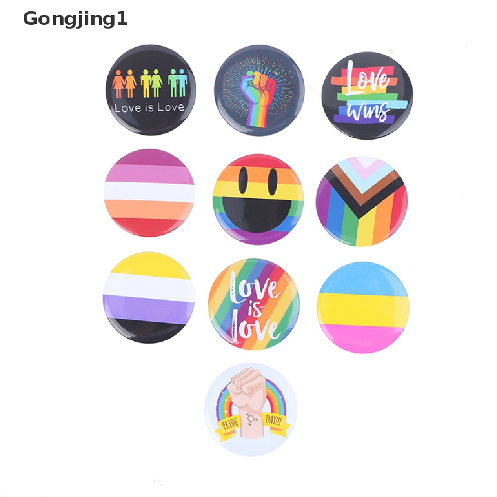 Gongjing1 Lgbt Bros Pin Bentuk Jari Hati Warna Pelangi Bahan Metal Untuk Jaket Denim