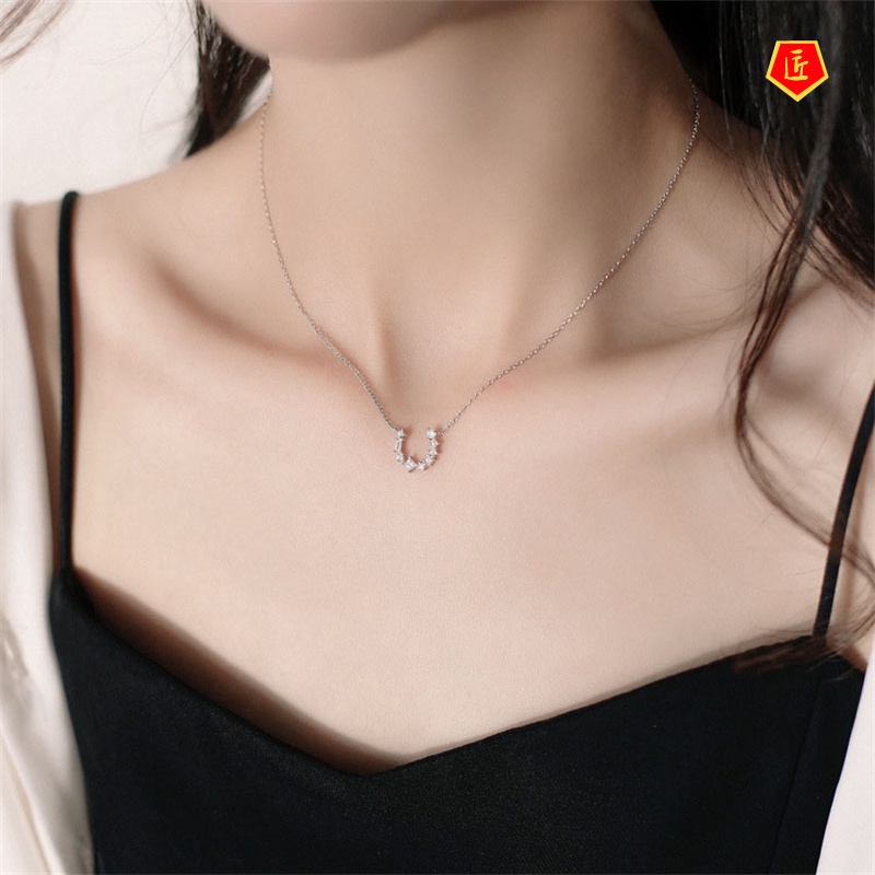 [Ready Stock]S925 Silver Horseshoe Diamond-Studded Necklace Chic Simple Temperament