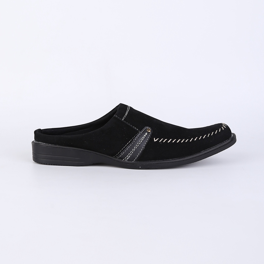 Sandal Sepatu Pria Bahan Kulit suede hitam - Sandal Bustong Pria Casual formal - sepatu sandal big size ukuran besar jumbo