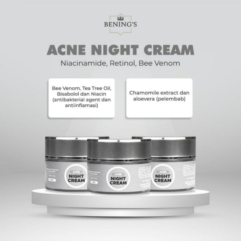 BENING'S SKINCARE PAKET EXLUSIVE/PAKET BRIGHTENING/PAKET ACNE ORIGINAL BY DR. OKY PRATAMA-NIGHT CREAM ACNE