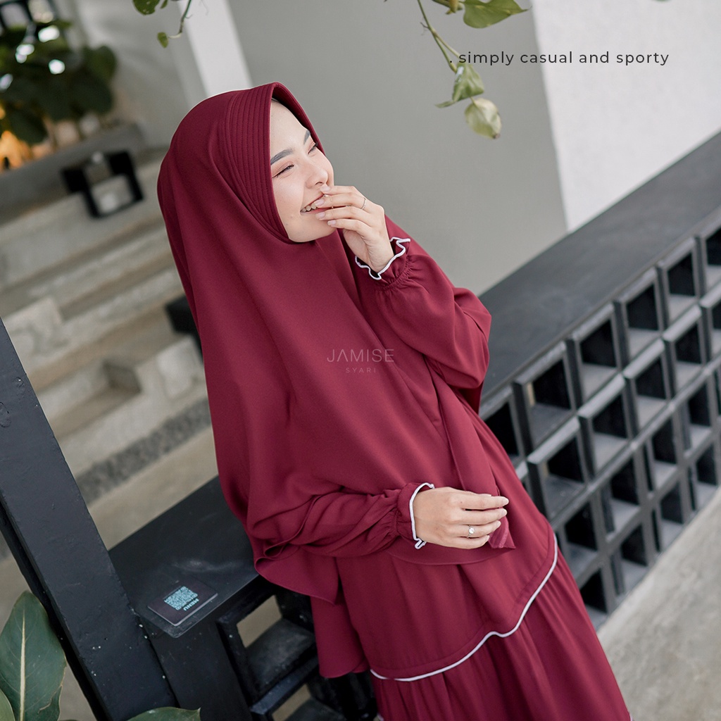 Jamise | Haifa Series | Gamis Set - Maroon-2
