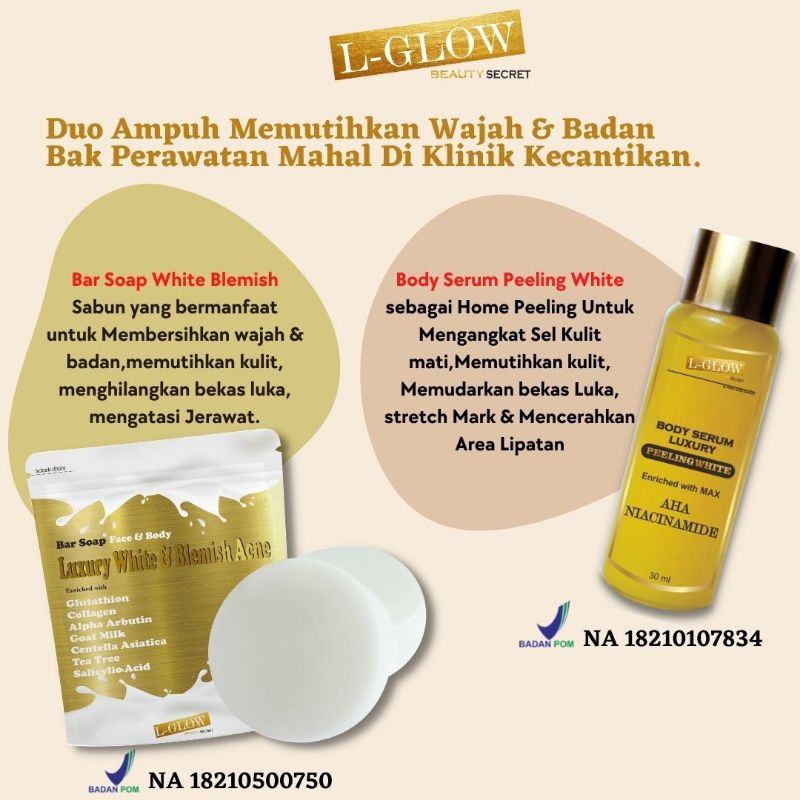 BAR SOAP BLEMISH & SERUM PEELING WHITE #L-GLOW#LGLOW BEAUTY#SABUNPEMUTIH