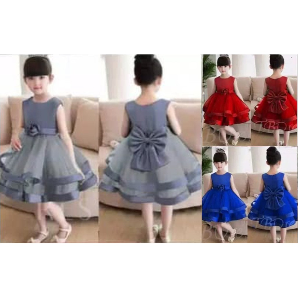 Dress Kid Michel 323/Dress Anak Motif Pita 2lapis/Baju Terusan Anak/Gaun Pesta Anak/Midi Dress Murah