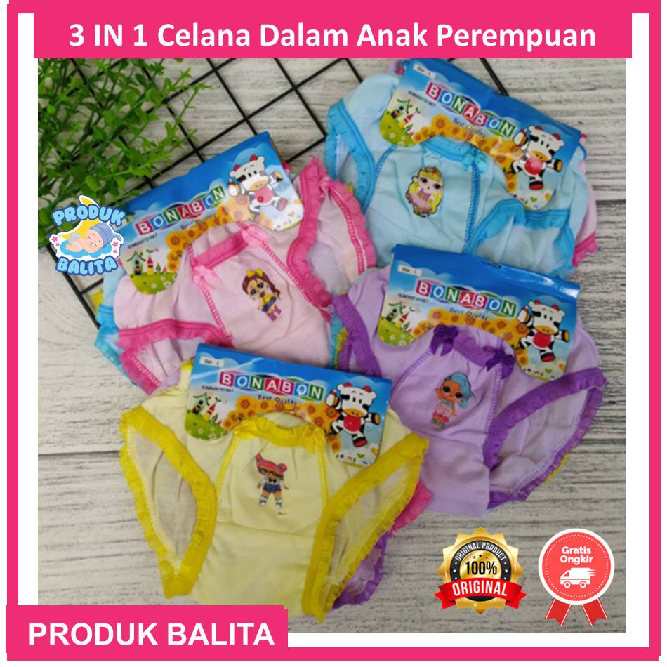 Celana Dalam Anak Cewek Lucu 3in1 Murah CD Anak Perempuan Terlaris