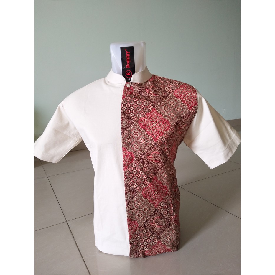 Fashion Muslim - Atasan - Baju Koko Kemeja \\U002F Baju Koko Muslim Pria Exe - Putih Krem Kombinasi