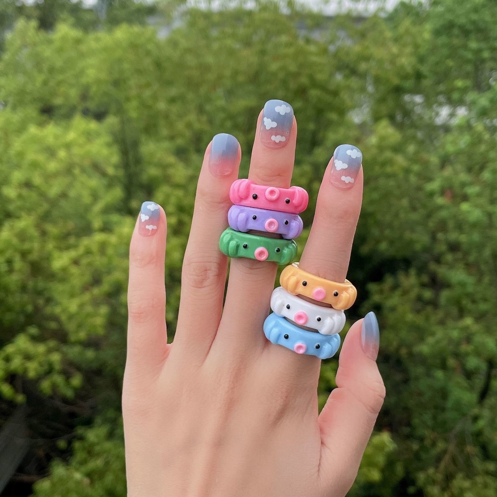 Jepang dan Korea ins sederhana gaya gurita beruang hewan resin beberapa pacar cincin permen warna ka