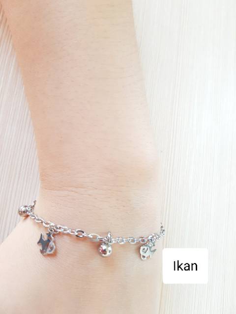 SET Gelang Tangan Kaki Titanium Silver Dolphin Ikan &amp; penguin Antikarat Selamanya