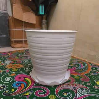 pot bunga tawon putih tinggi PIRUS 24cm tatakan putih pot bunga tawon putih tinggi PIRUS 24cm tatakan putih