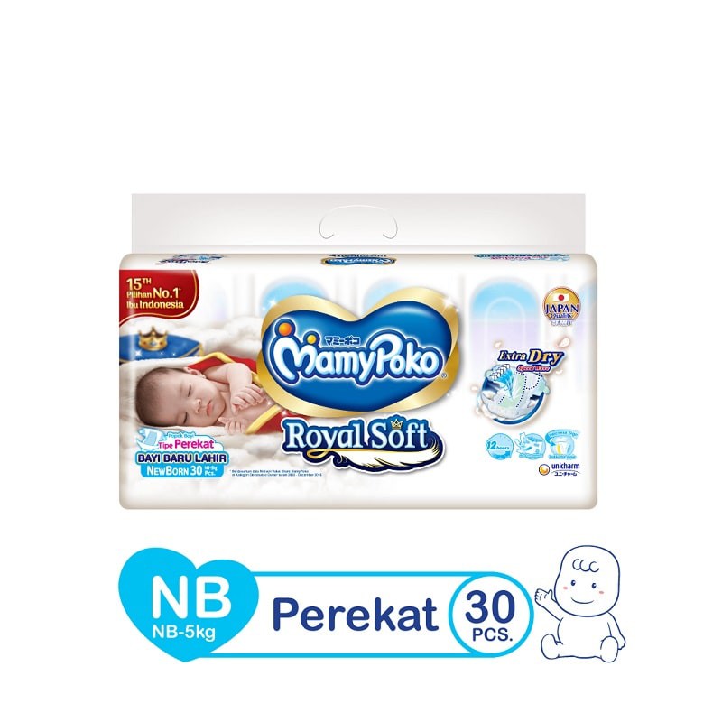 MamyPoko Royal Soft Tape Popok Bayi NBS 30 Perekat