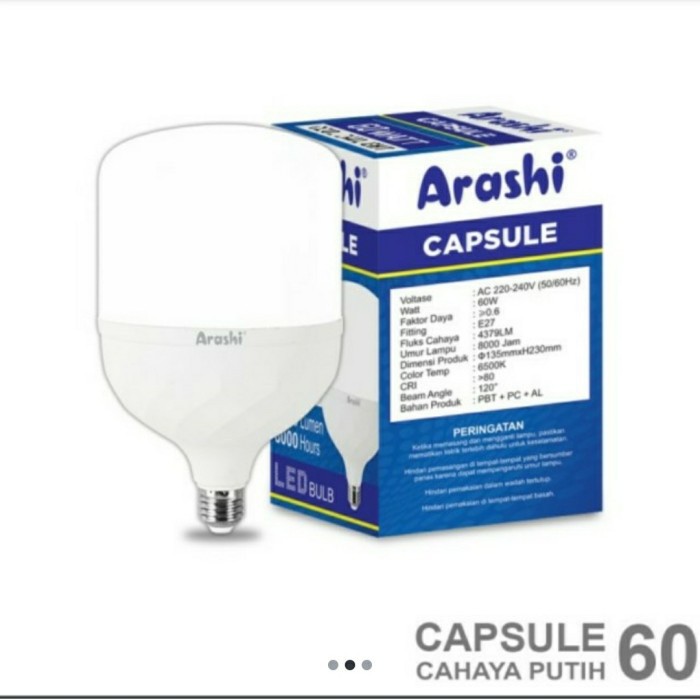 Lampu LED Arashi Capsule 60 Watt Bohlam Bergaransi