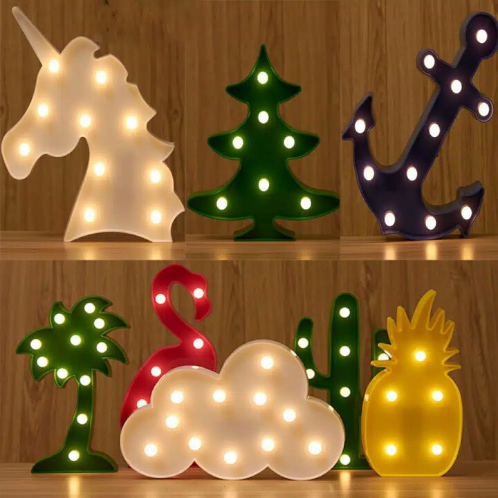 Lampu Tidur Malam LED Bentuk kartun Unicorn Flamingo Kaktus Dan Pohon Natal 3D Dekorasi Pajangan