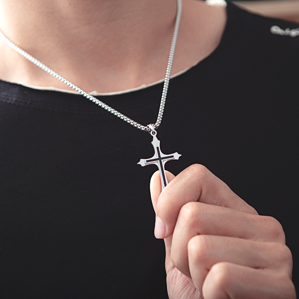 Ins gaya hip hop retro cross titanium steel kalung wanita Harajuku style Yesus liontin aksesoris Kor