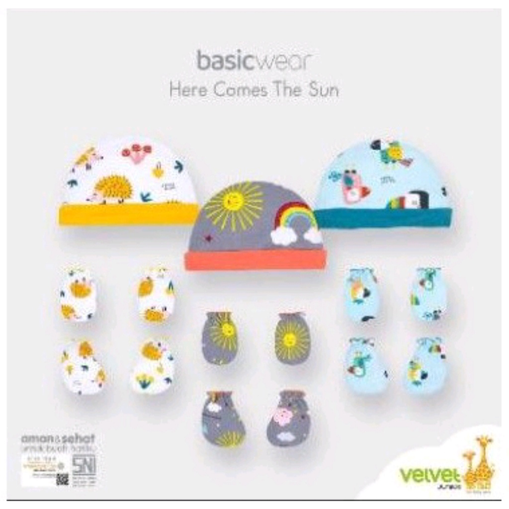 Velvet Junior 3Pasang Sarung Tangan dan Sarung Kaki, atau 3pcs Topi Newborn Here Comes The Sun
