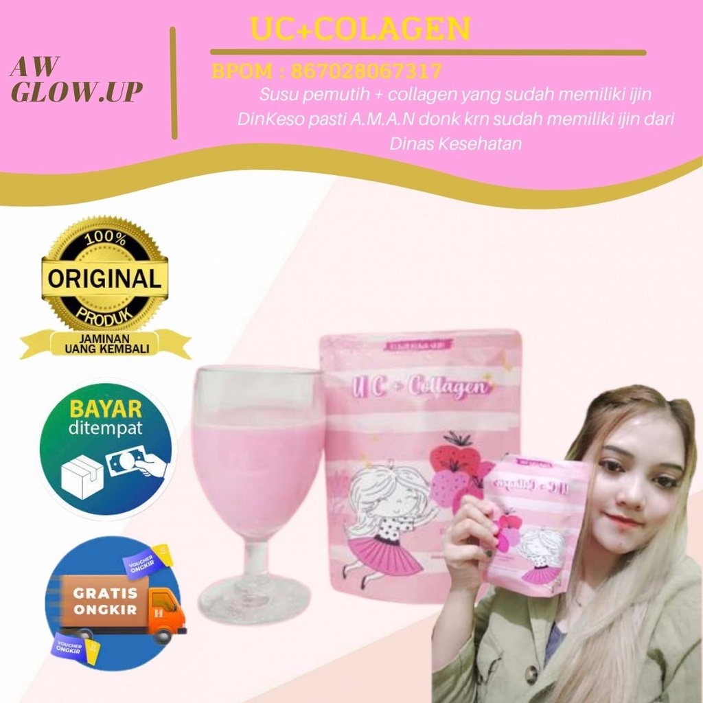 Minuman UC Kolagen Pemutih Badan BPOM Suplemen Kecantikan Permanen Ampuh MembantU Menghilangkan Jera