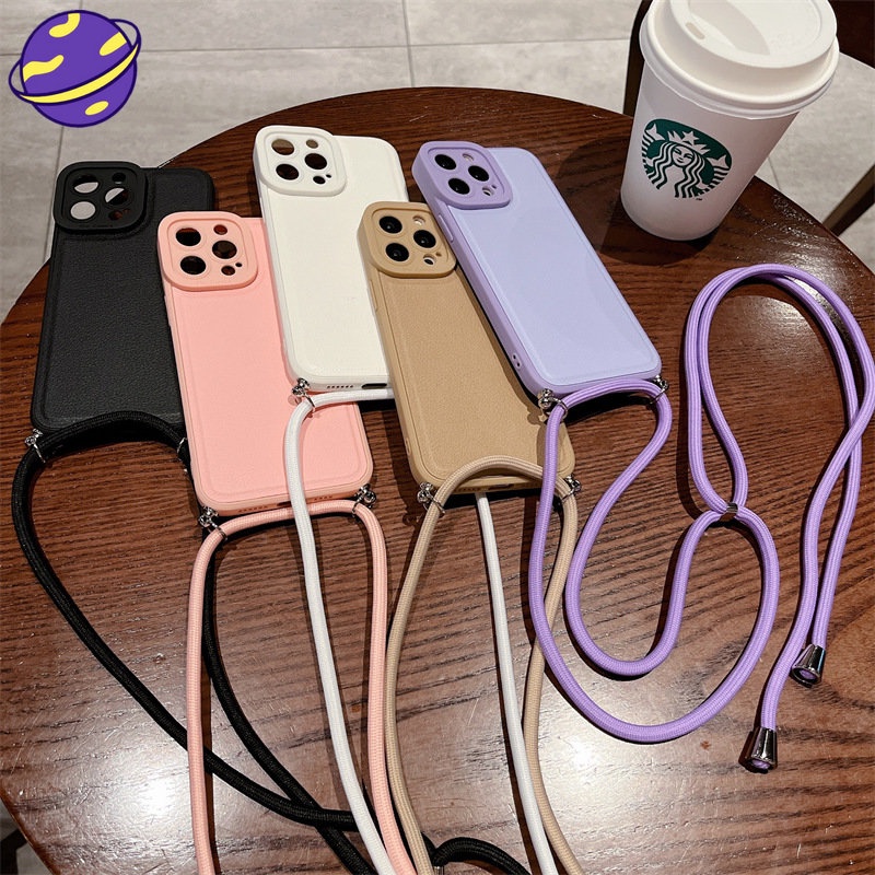 Soft Case Bahan Kulit Dengan Lanyard Anti Hilang Untuk iPhone 13 12 11 Pro X XS MAX XR SE2 7 8 Plus