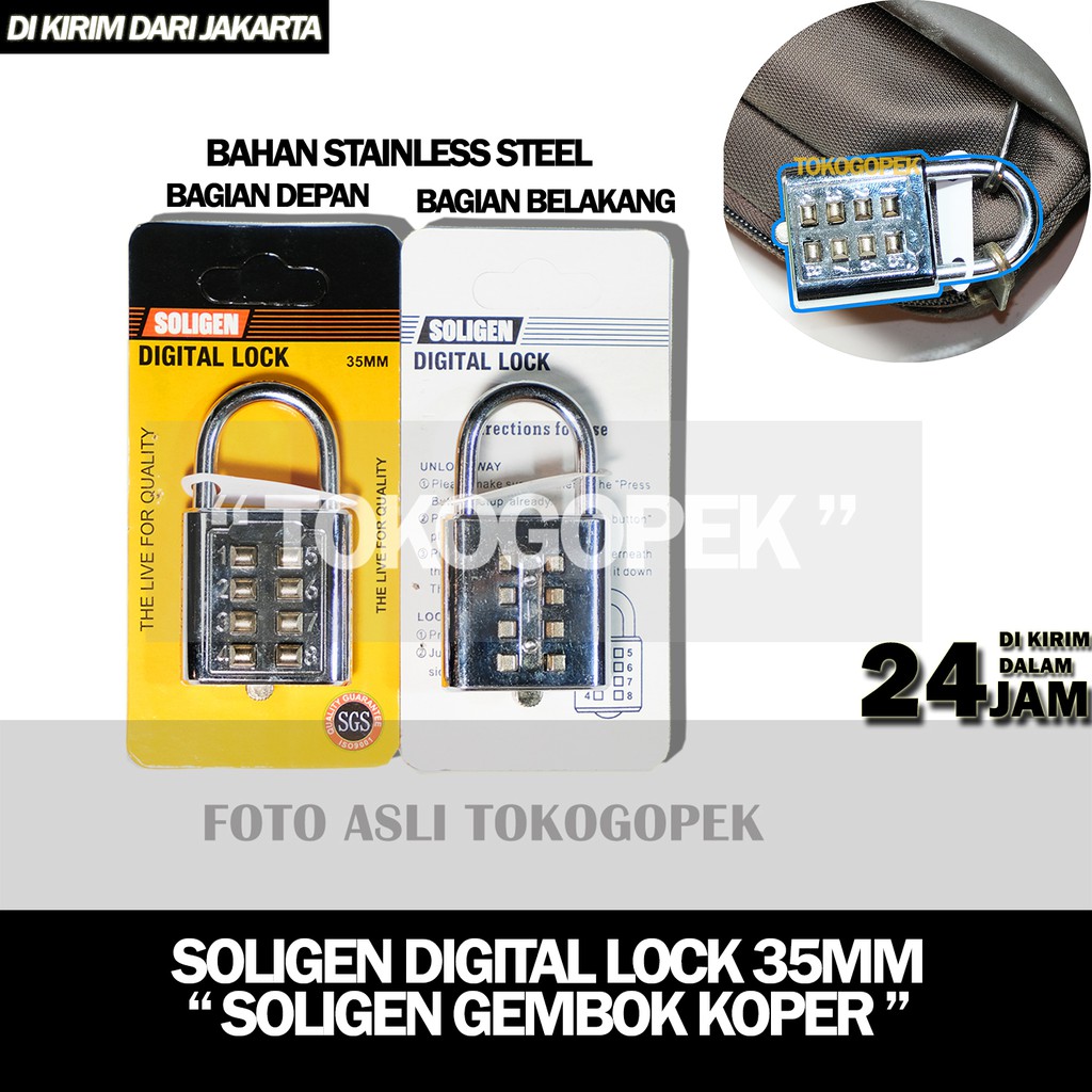 SOLIGEN DIGITAL LOCK - GEMBOK DIGITAL / ANGKA KOPER TAS MUDIK TRAVEL 35MM