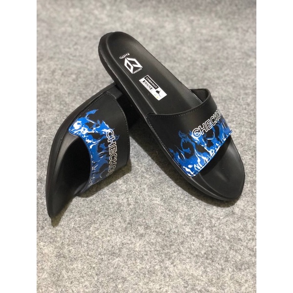 SANDAL SLIDE CHECKOUT FLAME NAVY BLACK PRIA WANITA