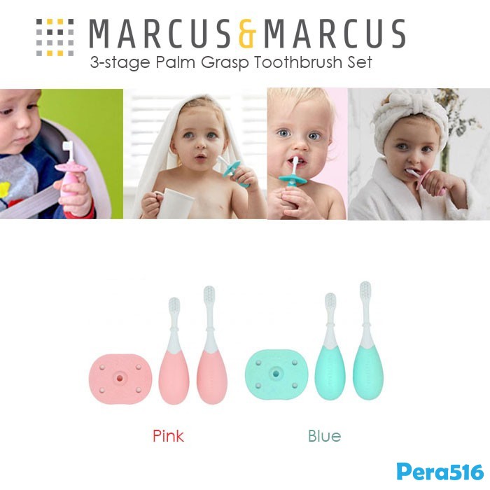 PERA516 MARCUS AND MARCUS 3 STAGE PALM GRASP TOOTHBRUSH SET SIKAT GIGI