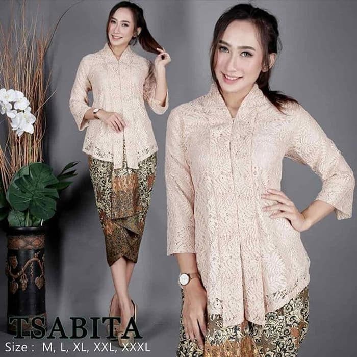 Stelan Kebaya Ploy Brukat Tsabita Warna Cream / Kebaya Modern / Kebaya Murah