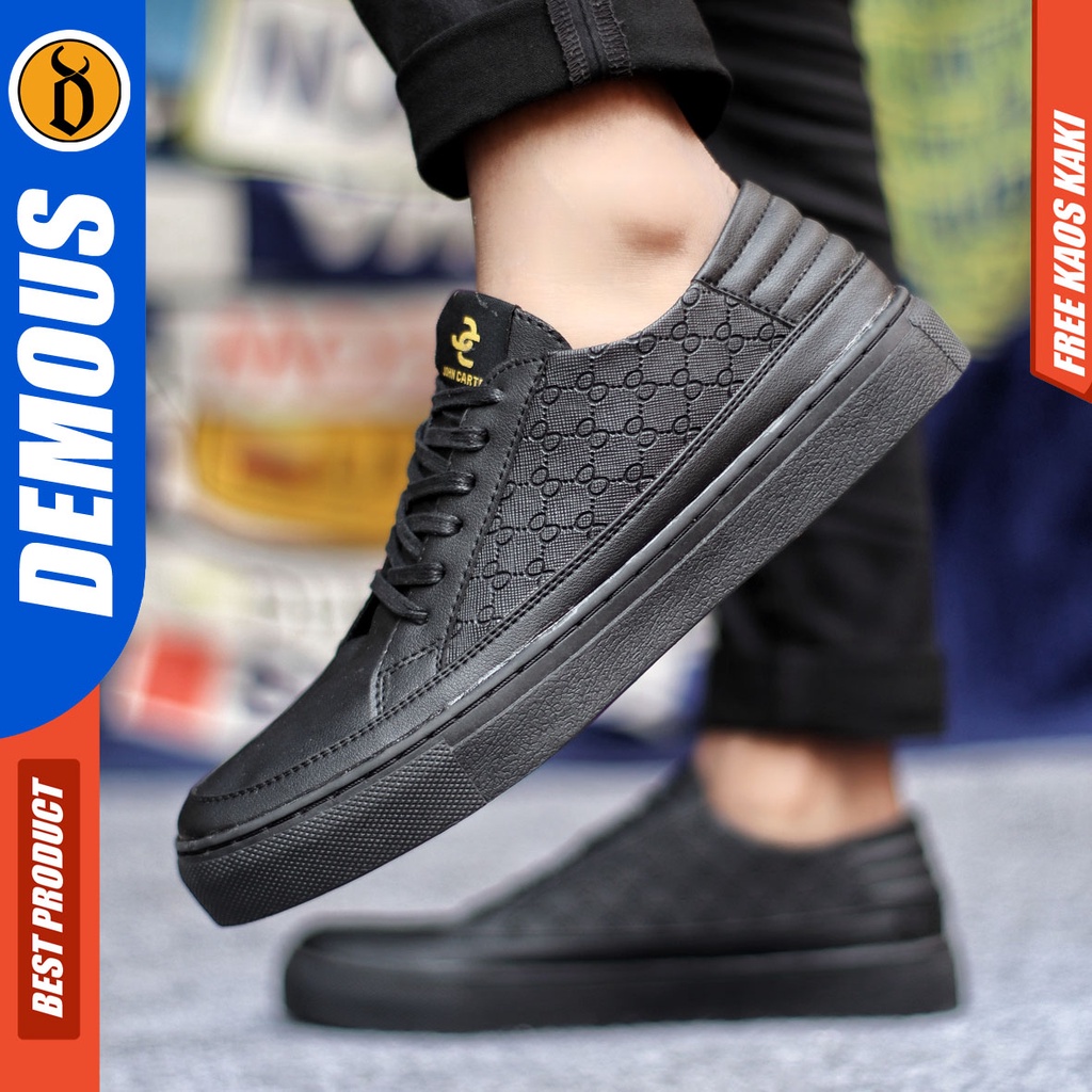 Sepatu Sneakers Pria Sepatu Casual Pria Kulit Pu Sepatu Kerja Kuliah Kondangan Sepatu Hitam Pria DEMOUS GIOT