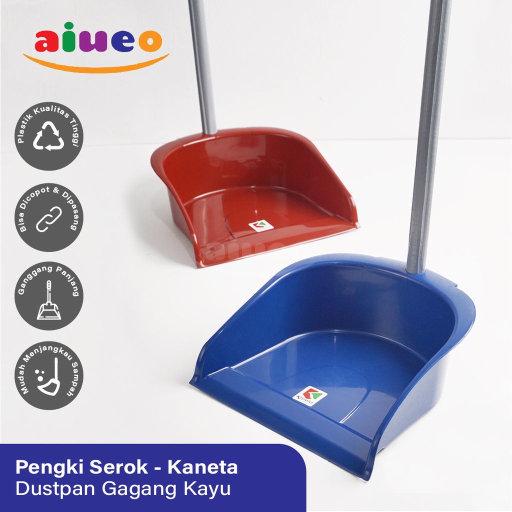 AIUEO | Pengki Serok Sampah Serokan Dustpan Gagang Kayu Murah Kaneta RANDOM original | Pengki grosir | alat kebersihan