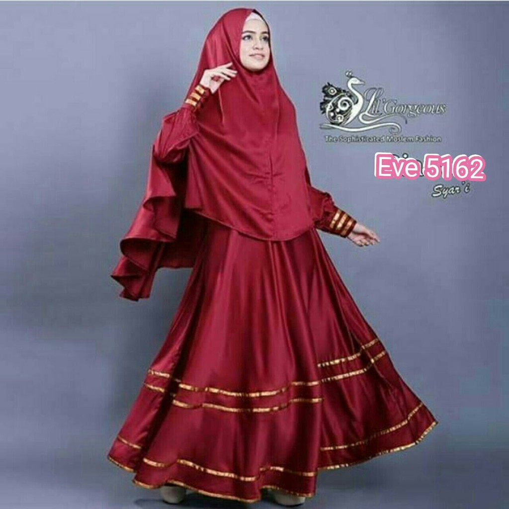 SS235 2in1 Bianca Syari Maroon Set Gamis Baju Muslim Wanita
