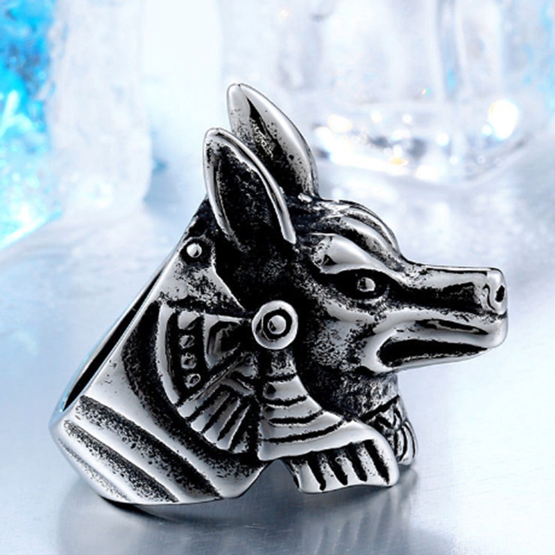 Cincin Jimat Viking Punk Vintage Desain Serigala God Untuk Pria