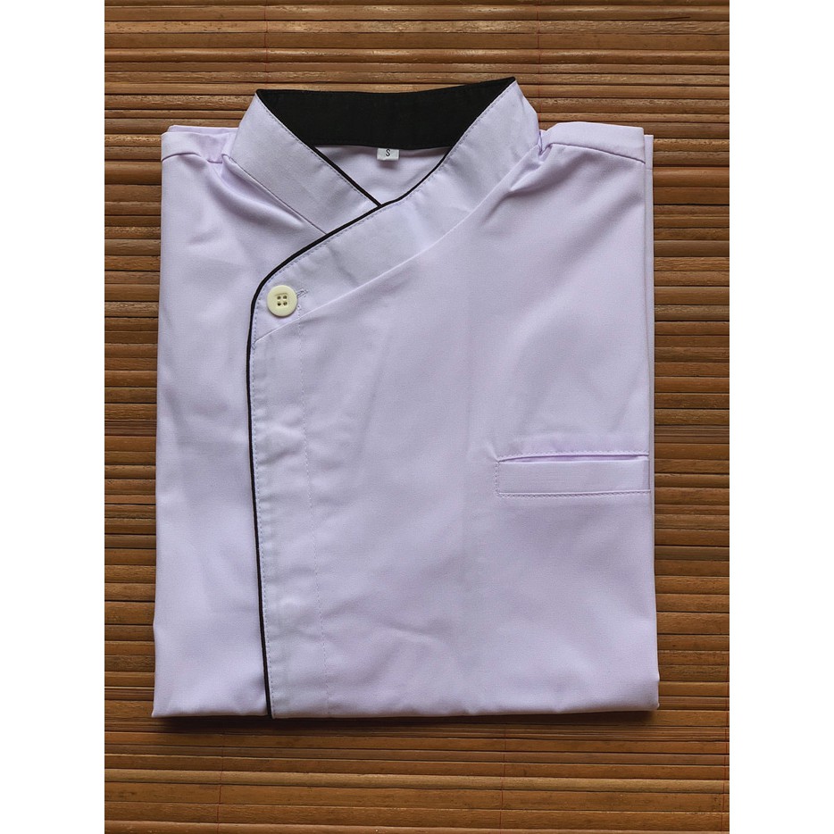 Chef Jacket / Baju Koki lengan pendek buttonless (putih hitam)