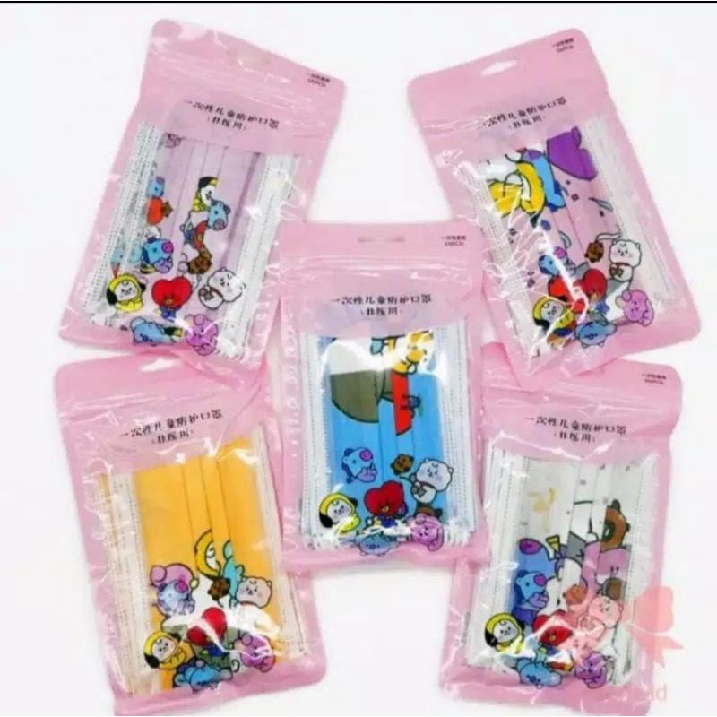 JG - MASKER ANAK BTS -  MASKER 3 PLY ANAK MASKER BT21 MASKER EARLOOP ANAK