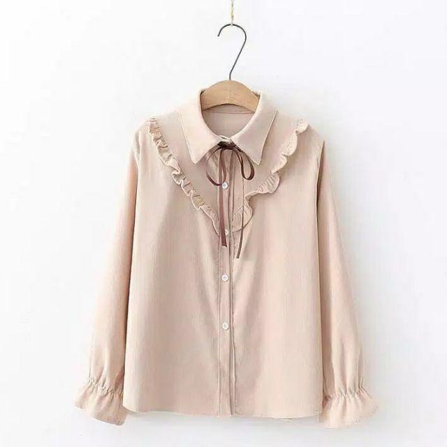 Kameja wanita Welly shirt atasan wanita - kemeja putih wanita - kemeja wanita casual - kemeja wanita-mocca