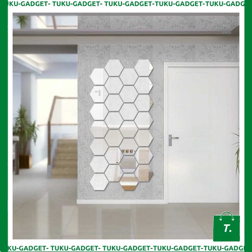 WALLPAPER DINDING KAMAR RUMAH STICKER DEKORASI HEXAGON MIRROR ACRYLIC 7PCS - TGIZ927Z7