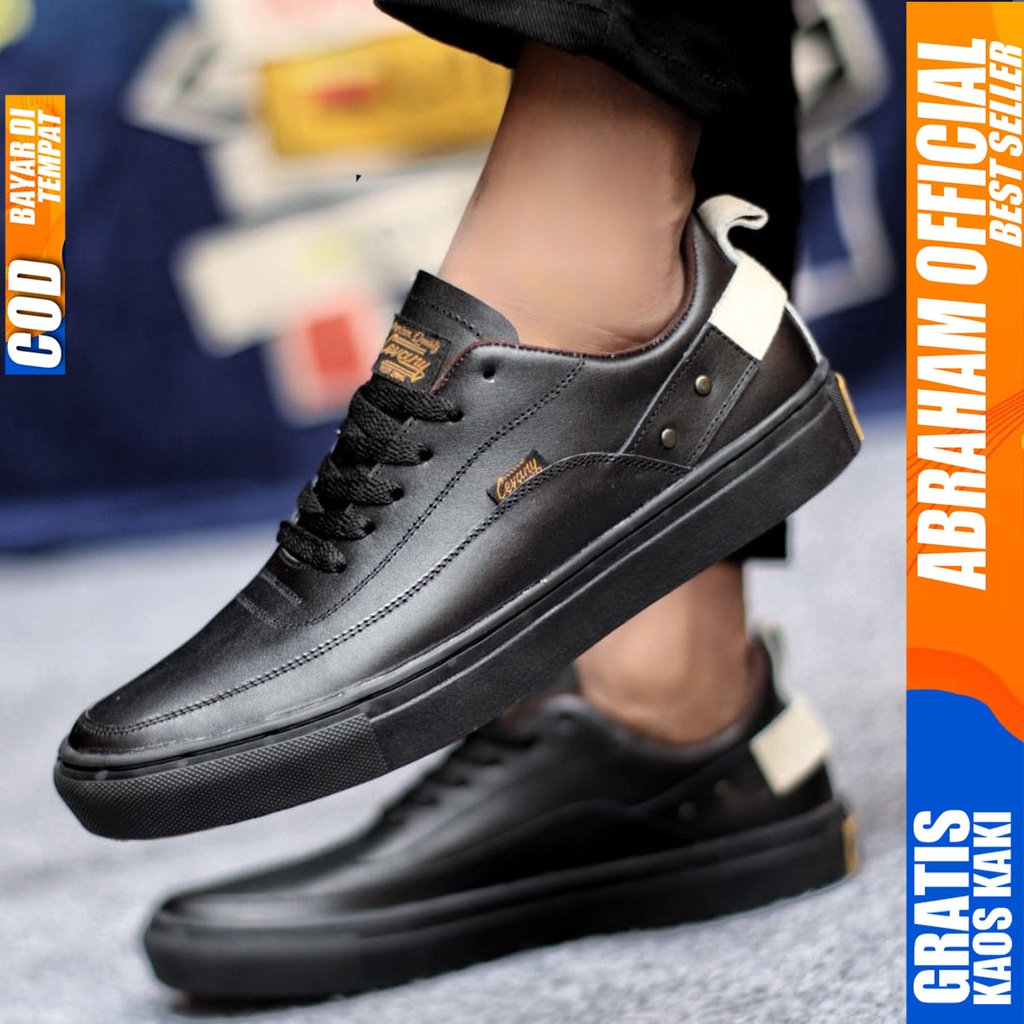 Sepatu Casual Pria Sneakers Hitam Kasual Kulit Asli Kerja Kuliah Kantor Kondangan Pesta Fashion Shoes Terbaru Sneker Original CYRE ABRAHAM