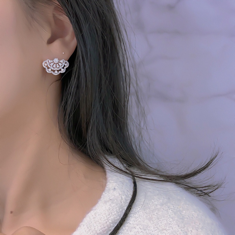 Anting Tusuk Desain Bunga Geometri Hias Zircon AAA Untuk Wanita