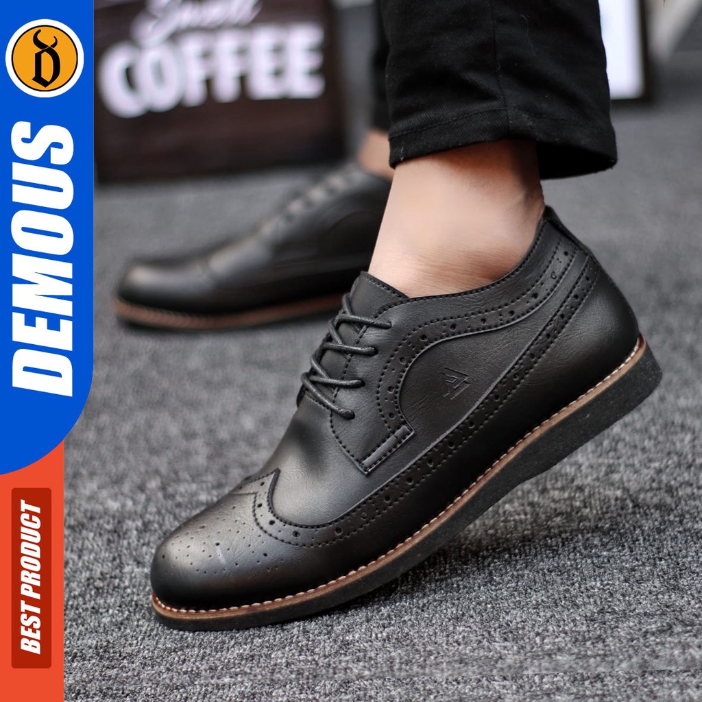 DEMOUS Sagi - Sepatu Formal Pantofel Kerja Pria Tali Kulit Pu