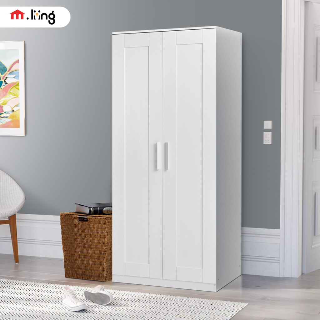 M.Livingstore - Lemari Pakaian 2 Pintu Putih Tanpa Kaca Amary