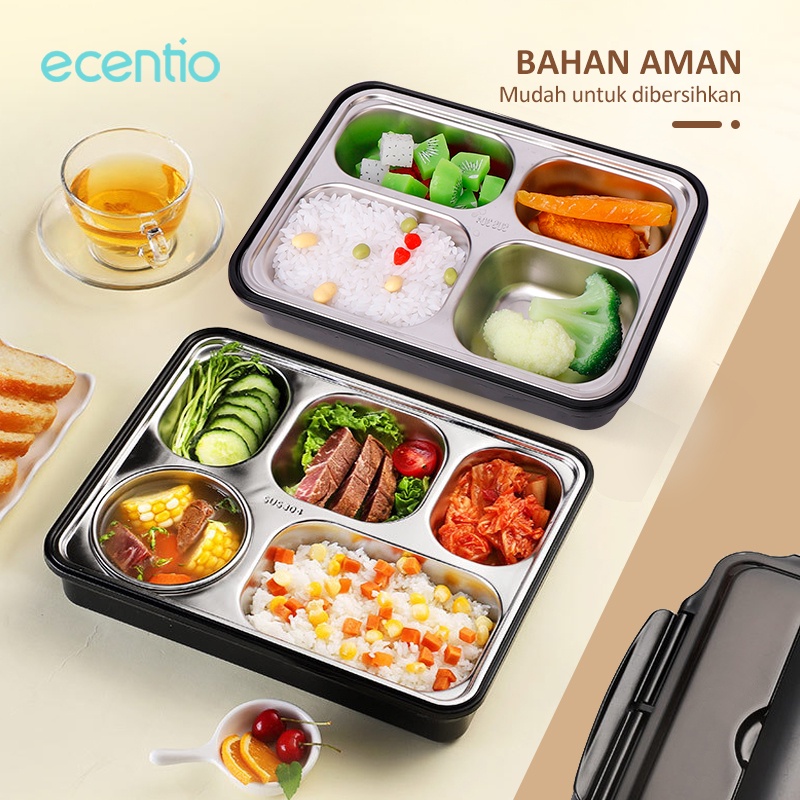 ecentio 5 Grid Kotak Makan Stainless Steel 304/1200ml+300ml Mangkuk sup/kotak bekal/lunch box