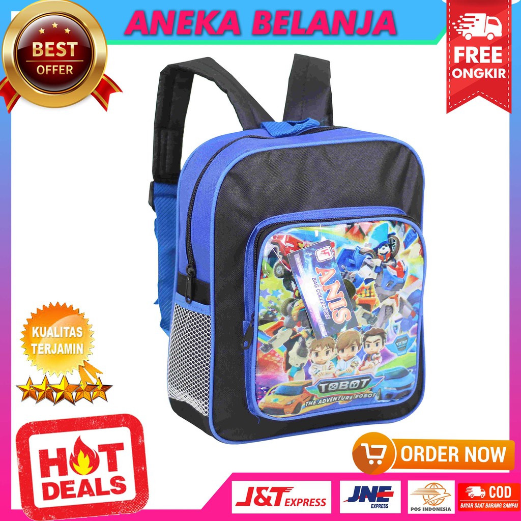 Tas Gendong Khusus Anak Cowok Berkualitas Gambar Kartun Tobot Mini Biru Tas Sekolah PAUD TK SD Murah