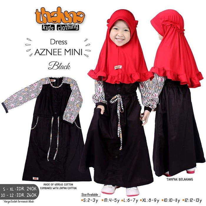 DISKON !!! DRESS ANAK - GAMIS AZNEE MINI BY THALUNA KIDS - KATUN JEPANG - SET TERBARU