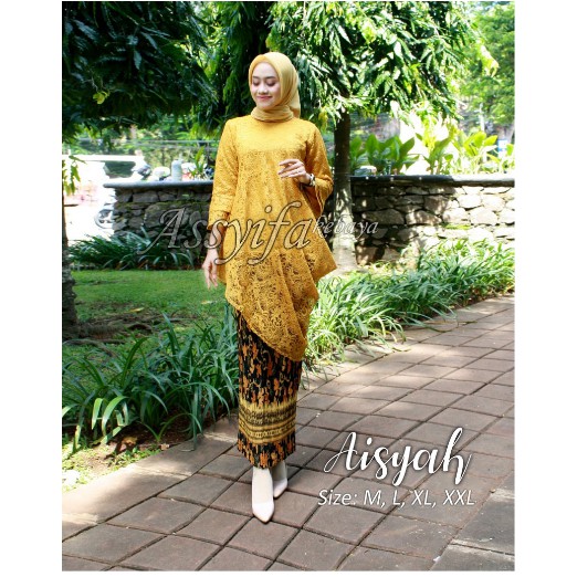 Set Kebaya Aisyah Kebaya Brukat Setelan Kebaya Brokat Warna Abu Marun Pink Tosca Gold Mocca