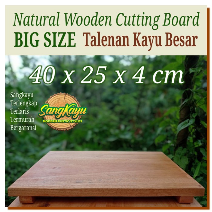 Talenan Kayu Besar 40x25x4 cm Talenan kaki Wooden Cutting Board