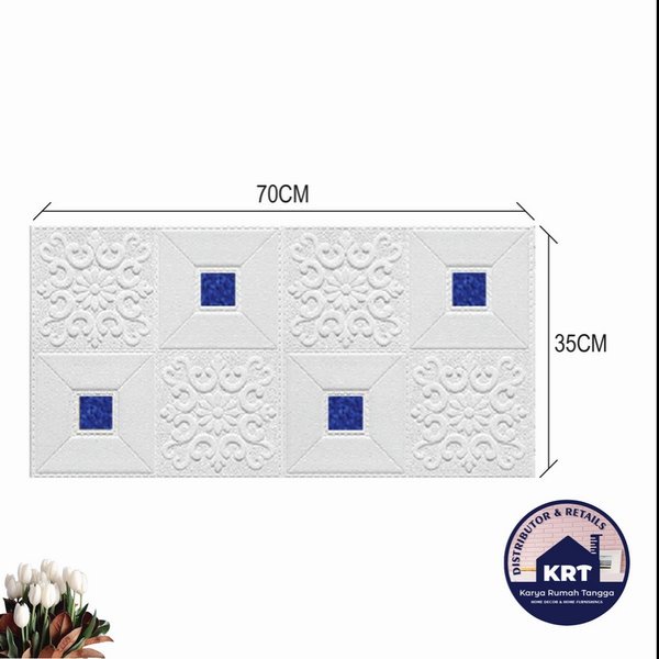 Murah Hemat Paket 10 Lembar Wallpaper Dinding 3D Foam Stiker Dinding Plafon Waterproof Kedap Suara-10 PCS KRISTL NAVY