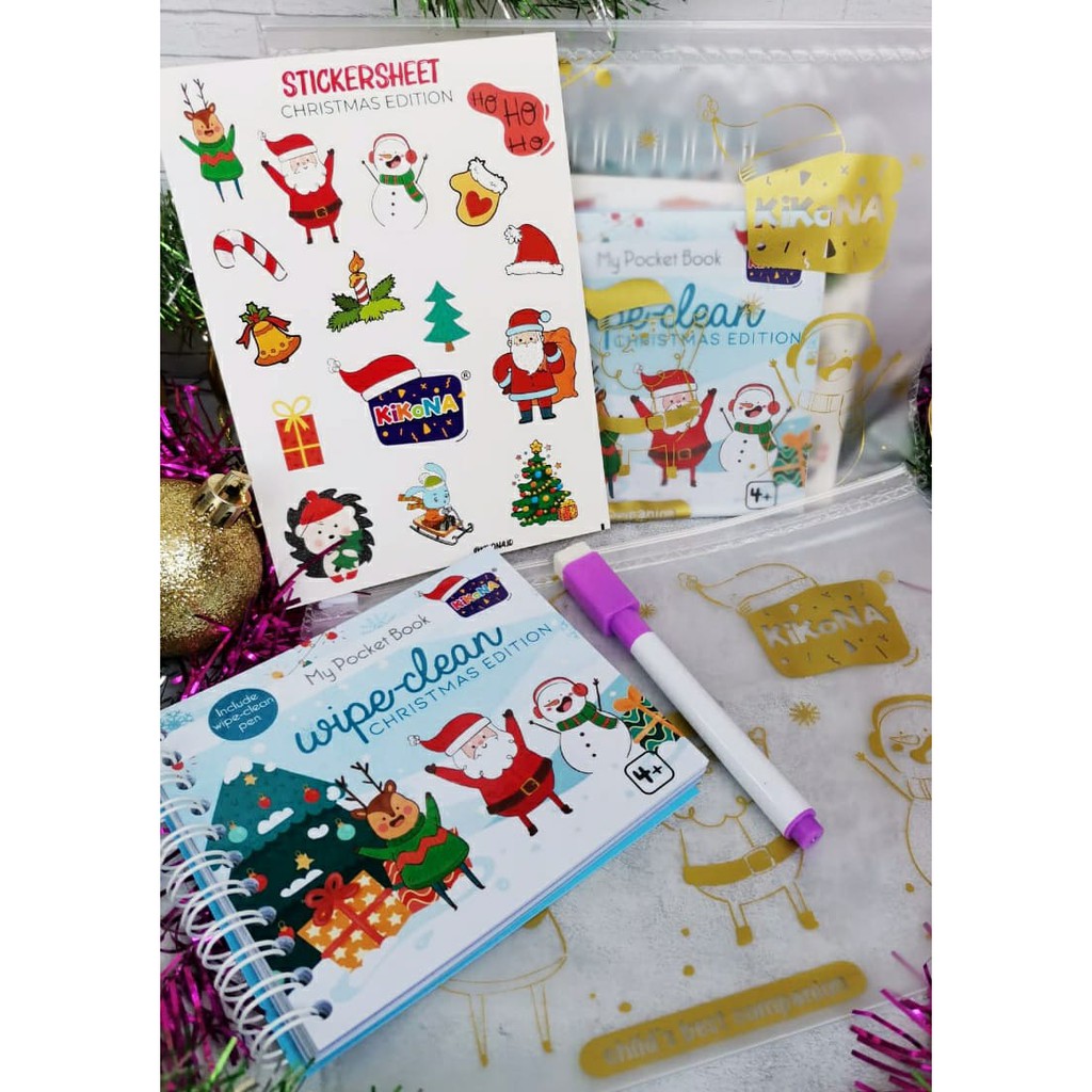 

Christmas Book- Buku WIpe Clean Kikona - FREE sticker natal, pouch natal