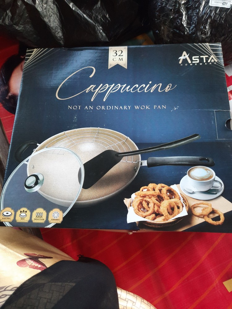 Asta Panci Wajan Goreng Anti Lengket Marble Diameter 32 Cm Tutup Kaca Asta Cappucino Asps-08 Asps 08