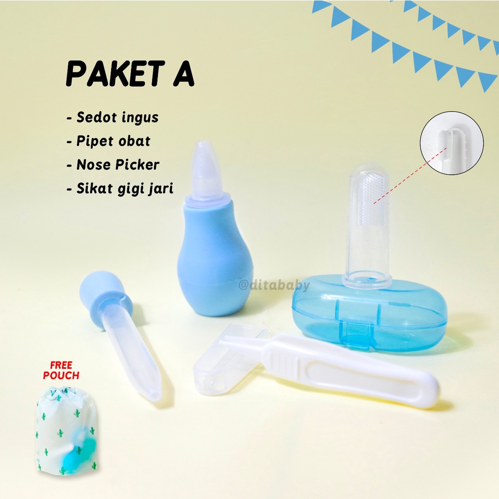 (BONUS POUCH ) PAKET BABYCARE KESEHATAN BAYI SEDOT INGUS PIPET OBAT NOSE PICKER SIKAT GIGI JARI 4IN1 PERLENGKAPAN BAYI KEBUTUHAN BAYI BABY CARE BAYI PAKET P3K BAYI PAKET PERAWATAN BAYI