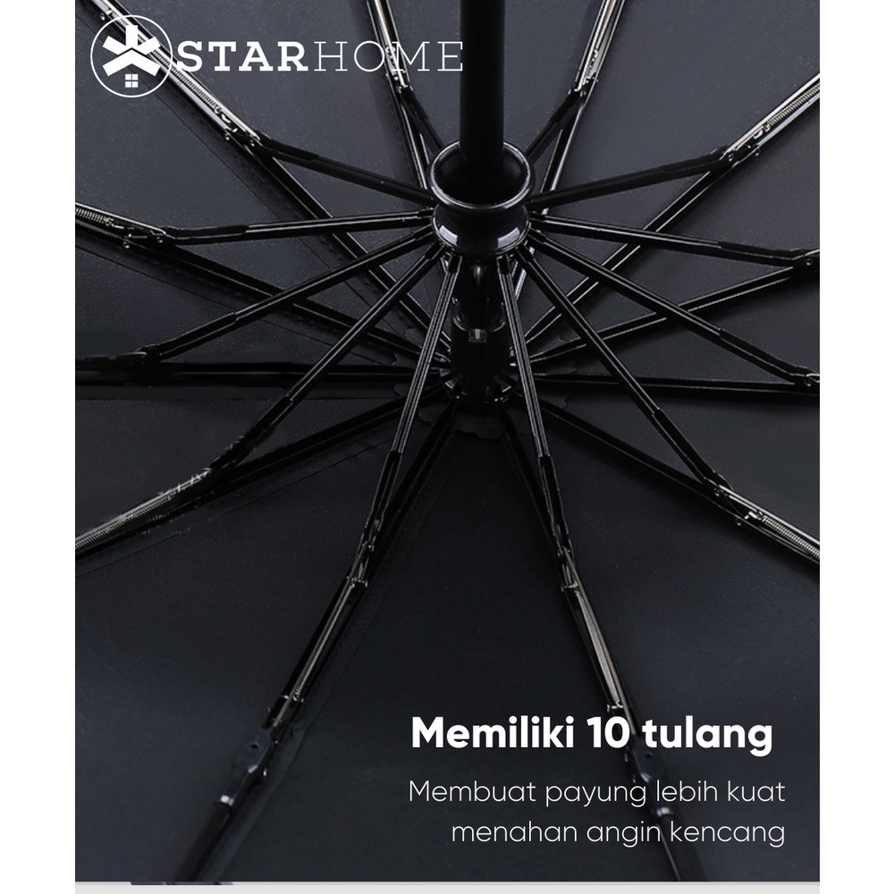 Payung Lipat Otomatis Anti UV Lengkap dengan Senter LED StarHome Payung Lipat Ukuran Besar Jumbo